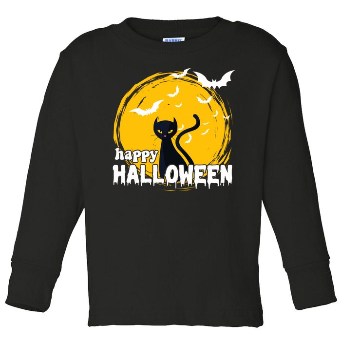 Happy Halloween Black Cat Spooky Toddler Long Sleeve Shirt