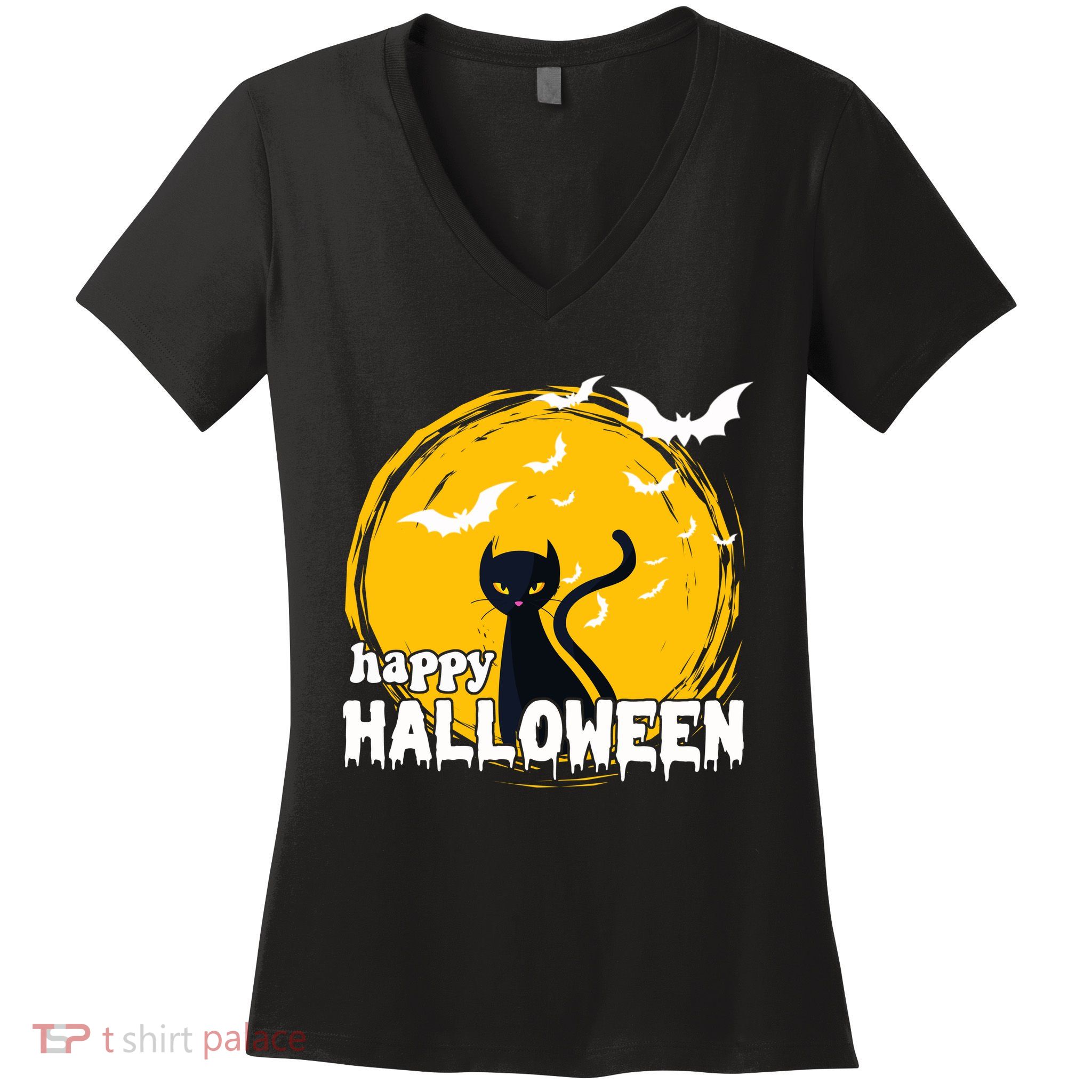 Happy Halloween Black Cat Spooky Women's V-Neck T-Shirt