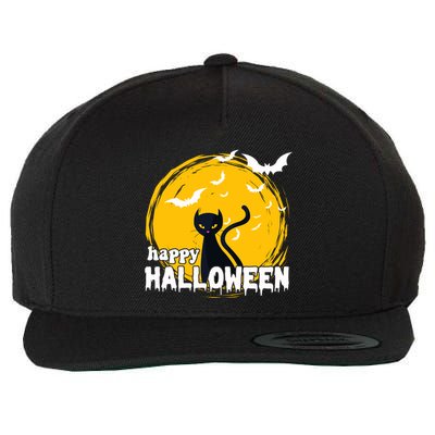Happy Halloween Black Cat Spooky Wool Snapback Cap