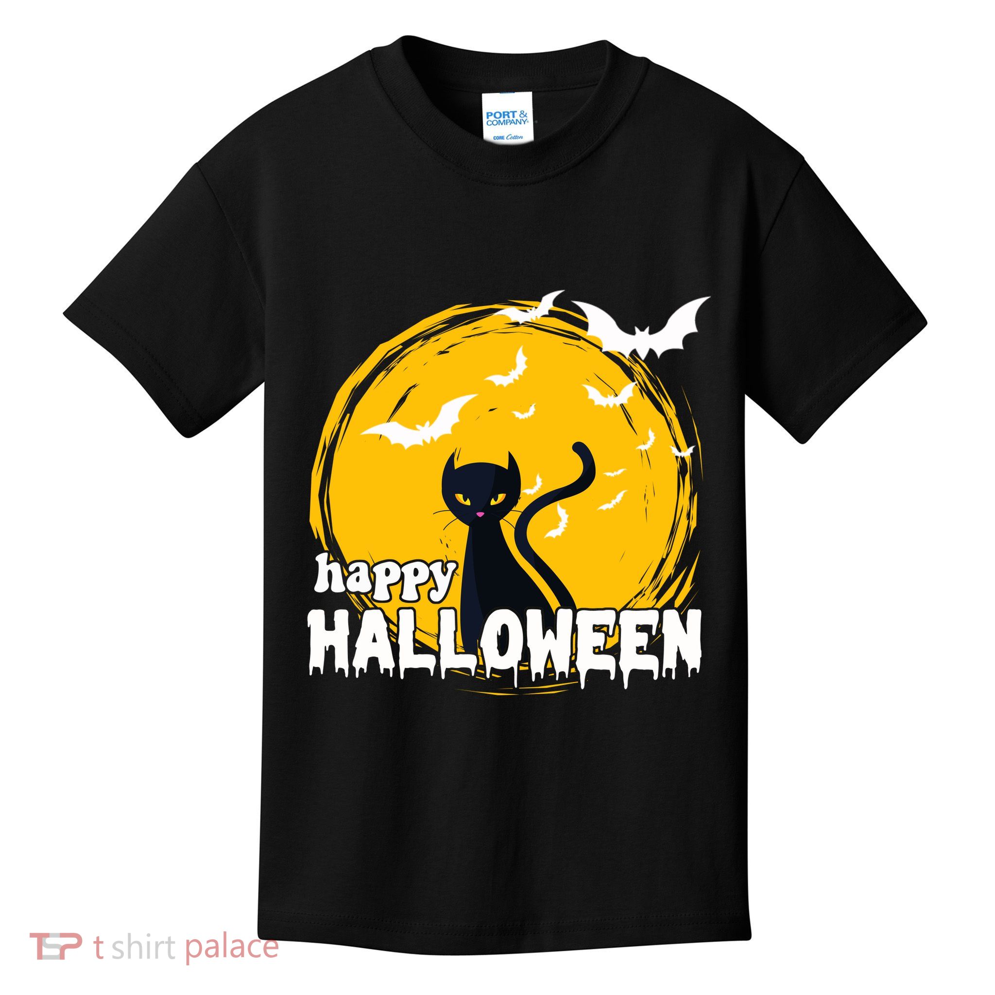 Happy Halloween Black Cat Spooky Kids T-Shirt