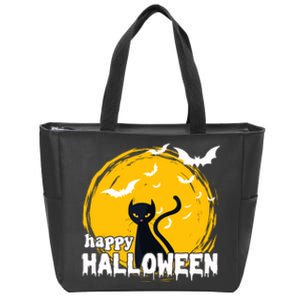 Happy Halloween Black Cat Spooky Zip Tote Bag