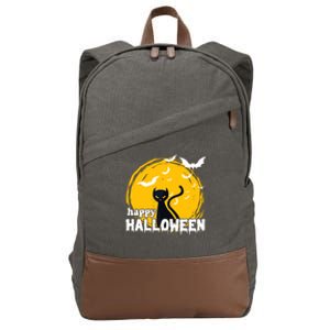 Happy Halloween Black Cat Spooky Cotton Canvas Backpack