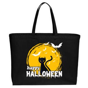 Happy Halloween Black Cat Spooky Cotton Canvas Jumbo Tote