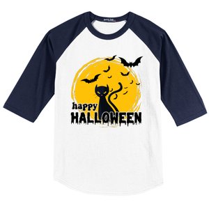 Happy Halloween Black Cat Spooky Baseball Sleeve Shirt