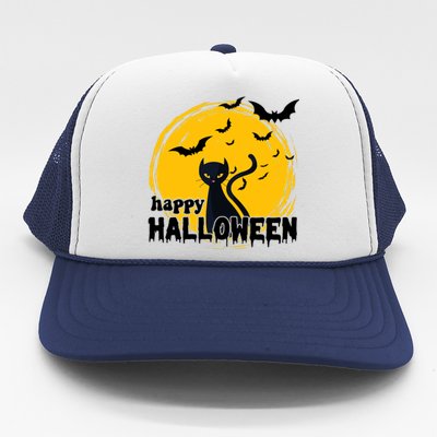 Happy Halloween Black Cat Spooky Trucker Hat