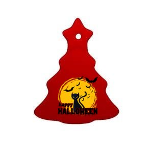 Happy Halloween Black Cat Spooky Ceramic Tree Ornament