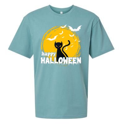 Happy Halloween Black Cat Spooky Sueded Cloud Jersey T-Shirt