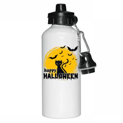 Happy Halloween Black Cat Spooky Aluminum Water Bottle