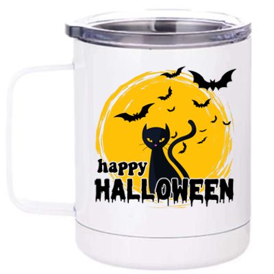 Happy Halloween Black Cat Spooky 12 oz Stainless Steel Tumbler Cup