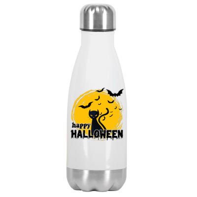 Happy Halloween Black Cat Spooky Stainless Steel Insulated Water Bottle