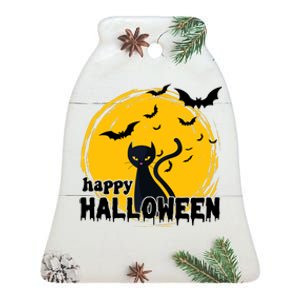 Happy Halloween Black Cat Spooky Ceramic Bell Ornament