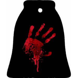 Happy Halloween Bloody Hand Print Costume Gag Gift Ceramic Bell Ornament