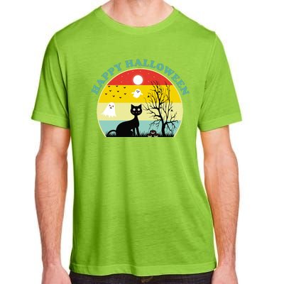 Happy Halloween Black Cat Retro Sunset Adult ChromaSoft Performance T-Shirt