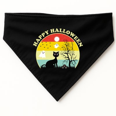 Happy Halloween Black Cat Retro Sunset USA-Made Doggie Bandana