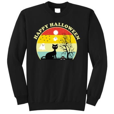 Happy Halloween Black Cat Retro Sunset Sweatshirt