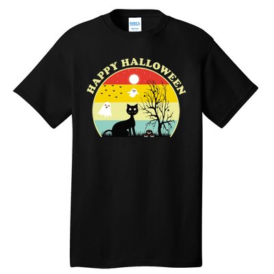 Happy Halloween Black Cat Retro Sunset Tall T-Shirt