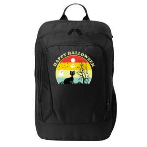 Happy Halloween Black Cat Retro Sunset City Backpack