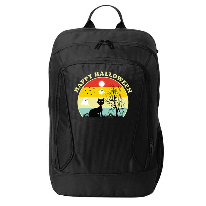 Happy Halloween Black Cat Retro Sunset City Backpack