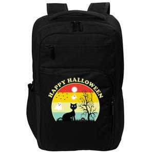 Happy Halloween Black Cat Retro Sunset Impact Tech Backpack