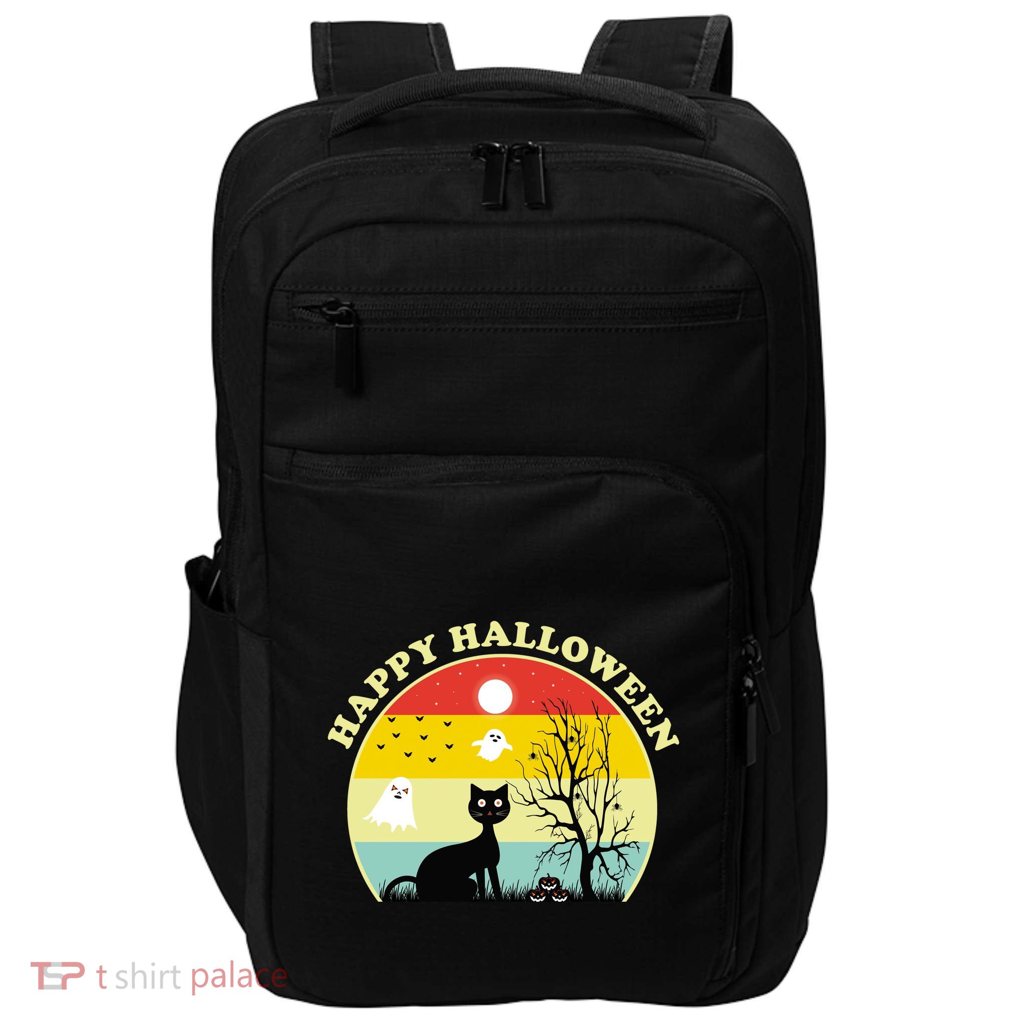 Happy Halloween Black Cat Retro Sunset Impact Tech Backpack
