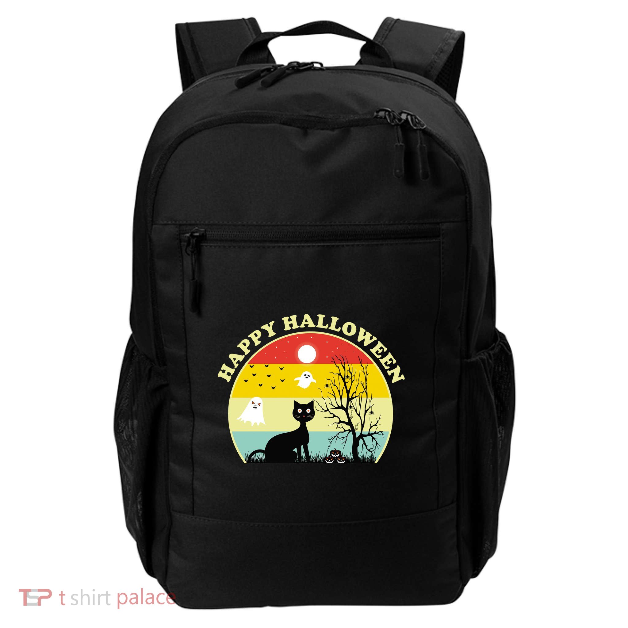 Happy Halloween Black Cat Retro Sunset Daily Commute Backpack