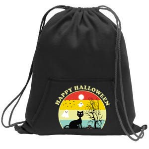 Happy Halloween Black Cat Retro Sunset Sweatshirt Cinch Pack Bag