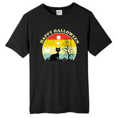 Happy Halloween Black Cat Retro Sunset Tall Fusion ChromaSoft Performance T-Shirt