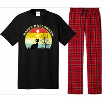 Happy Halloween Black Cat Retro Sunset Pajama Set