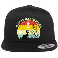 Happy Halloween Black Cat Retro Sunset Flatbill Hat