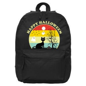 Happy Halloween Black Cat Retro Sunset 16 in Basic Backpack