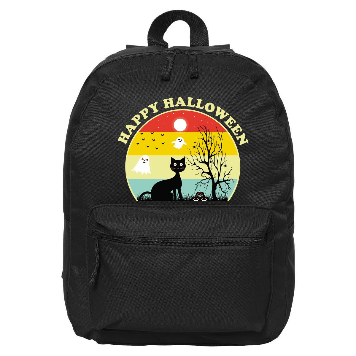 Happy Halloween Black Cat Retro Sunset 16 in Basic Backpack