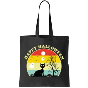 Happy Halloween Black Cat Retro Sunset Tote Bag