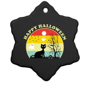 Happy Halloween Black Cat Retro Sunset Ceramic Star Ornament