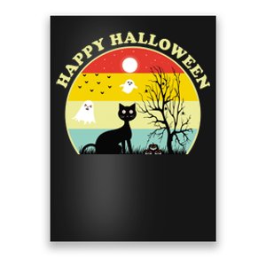 Happy Halloween Black Cat Retro Sunset Poster