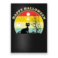 Happy Halloween Black Cat Retro Sunset Poster