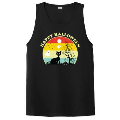 Happy Halloween Black Cat Retro Sunset PosiCharge Competitor Tank