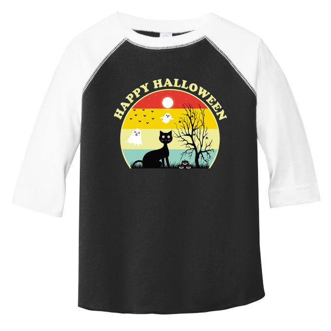 Happy Halloween Black Cat Retro Sunset Toddler Fine Jersey T-Shirt