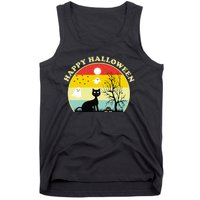 Happy Halloween Black Cat Retro Sunset Tank Top