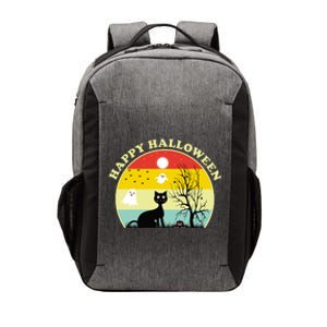 Happy Halloween Black Cat Retro Sunset Vector Backpack