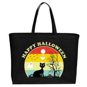 Happy Halloween Black Cat Retro Sunset Cotton Canvas Jumbo Tote