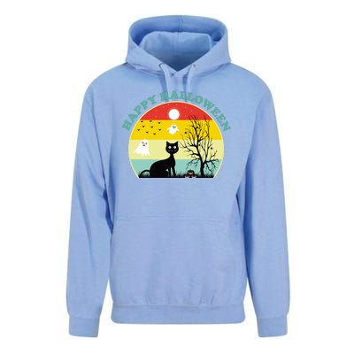 Happy Halloween Black Cat Retro Sunset Unisex Surf Hoodie