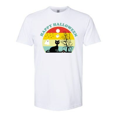 Happy Halloween Black Cat Retro Sunset Softstyle® CVC T-Shirt