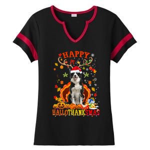 Happy Hallothanksmas Border Collie Dog Halloween Xmas Tees Gift Ladies Halftime Notch Neck Tee