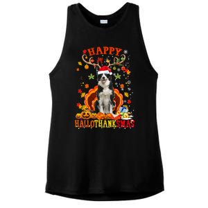 Happy Hallothanksmas Border Collie Dog Halloween Xmas Tees Gift Ladies PosiCharge Tri-Blend Wicking Tank