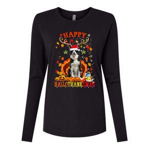 Happy Hallothanksmas Border Collie Dog Halloween Xmas Tees Gift Womens Cotton Relaxed Long Sleeve T-Shirt