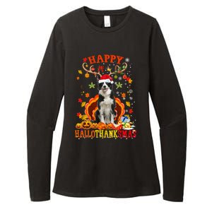 Happy Hallothanksmas Border Collie Dog Halloween Xmas Tees Gift Womens CVC Long Sleeve Shirt