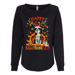 Happy Hallothanksmas Border Collie Dog Halloween Xmas Tees Gift Womens California Wash Sweatshirt