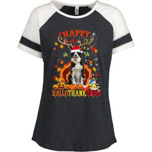 Happy Hallothanksmas Border Collie Dog Halloween Xmas Tees Gift Enza Ladies Jersey Colorblock Tee