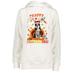 Happy Hallothanksmas Border Collie Dog Halloween Xmas Tees Gift Womens Funnel Neck Pullover Hood