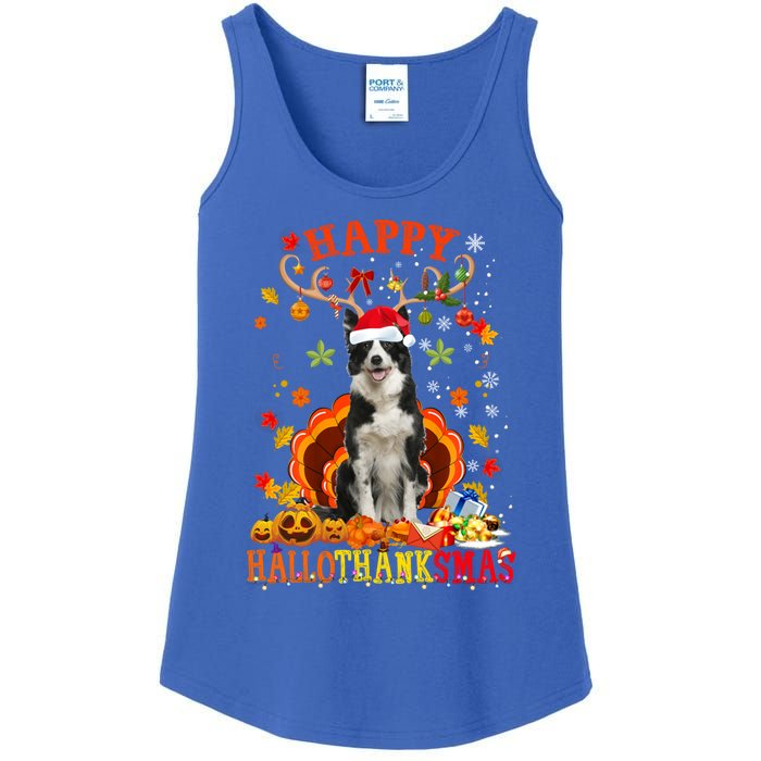 Happy Hallothanksmas Border Collie Dog Halloween Xmas Tees Gift Ladies Essential Tank